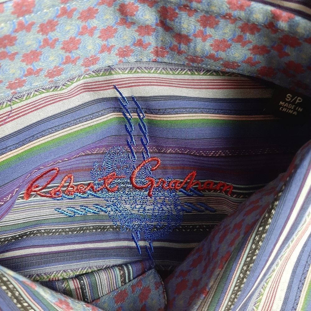 Robert Graham Striped Cotton Flip Cuff Button Front Shirt Size Small NEW - Picture 6 of 9